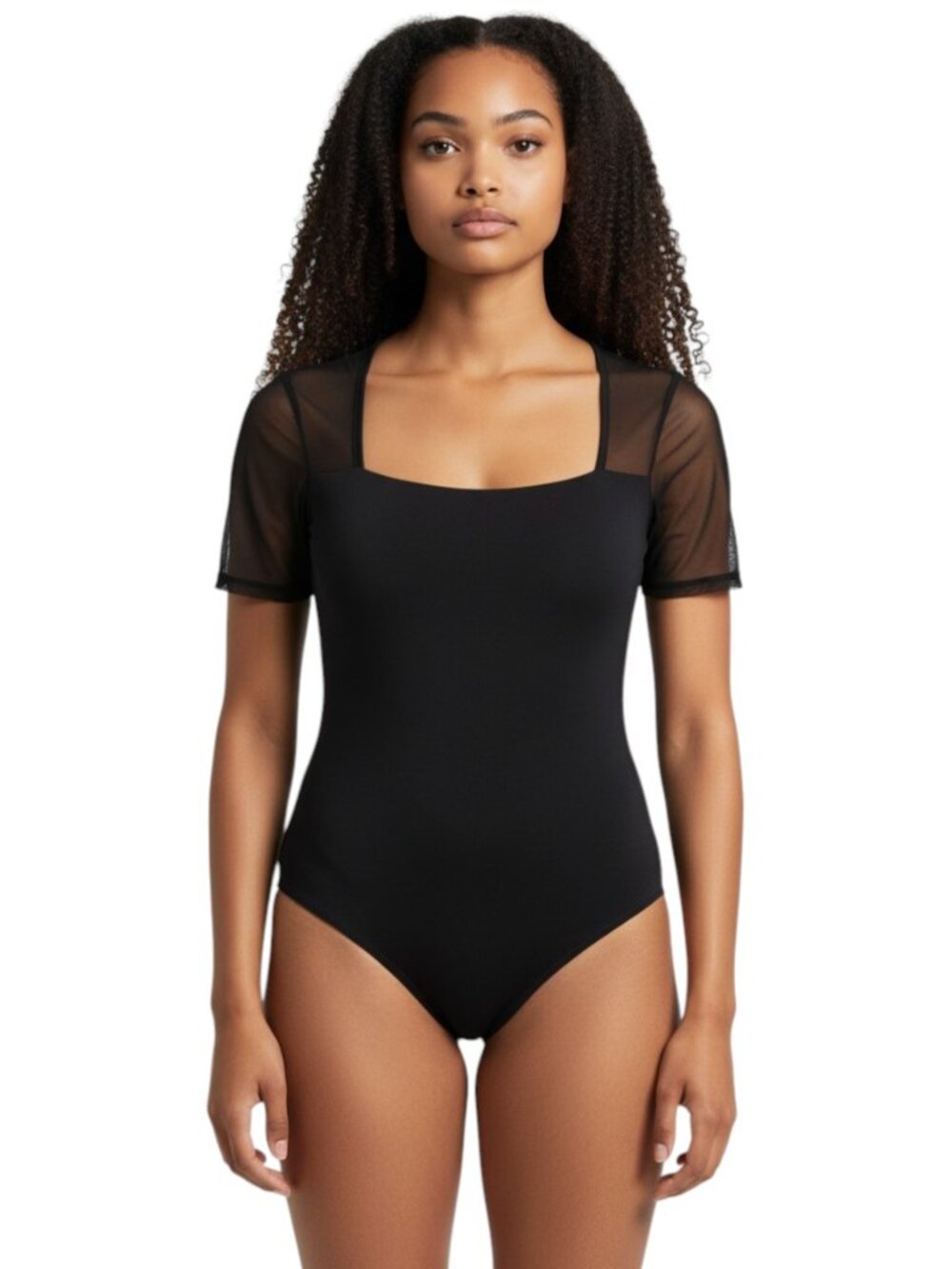 Reoria Square Neck Mesh Bodysuit XL Black